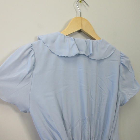 Aritzia Sunday Best Wrap Mini Dress 0 Blue Ruffle Trim Short Sleeve Sundress 320 - Picture 6 of 10